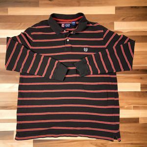 Chaps Shirt Mens Large Brown Orange Long Sleeve Stripe Pullover Button Collar